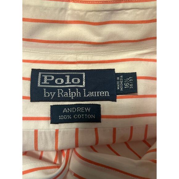 GUC Polo Ralph Lauren 100% Cotton Red/White Stripe Dress Shirt Size 16.5/36-37 - Picture 3 of 5